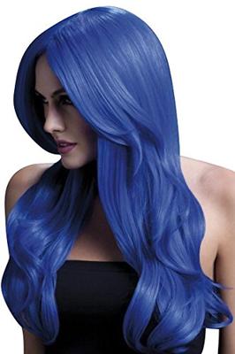 Professionele pruik lang neon blauw