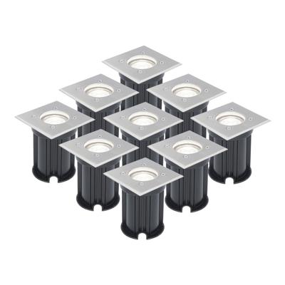 Set van 9 LED Grondspots vierkant buiten - Dimbaar - GU10 - 6500K daglicht wit - 4 Watt 345 Lumen - Tuinspot - Oprit - RVS - IP65 Set van 9 LED Grondspots vierkant buiten - Dimbaar - GU10 - 6500K daglicht wit - 4 Watt 345 Lumen - Tuinspot - Oprit - RVS - IP65