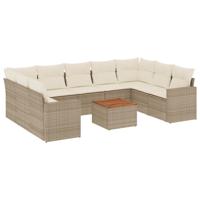10-delige Loungeset met kussens poly rattan beige - thumbnail