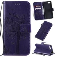 Boom & kat patroon gedrukt afdrukken horizontale Flip PU lederen draagtas met houder & kaartsleuven & portemonnee & Lanyard voor OPPO A1K/C2 (paars) - thumbnail