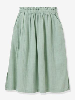 Lange rok van biologisch katoenen gaas saliegroen Lange rok van biologisch katoenen gaas saliegroen