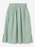 Lange rok van biologisch katoenen gaas saliegroen - thumbnail