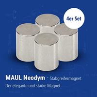 MAUL neodymium cylinder magneet, ft 16 x 20 mm, trekkracht 9 kg, zilver, blister van 4 stuks - thumbnail