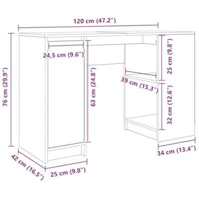 Bureau 120x42x76 cm spaanplaat betongrijs Bureau 120x42x76 cm spaanplaat betongrijs