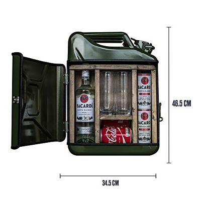 Jerrycan bar groen - Draagbare Drankkast - 20L Groen & Hout Interieur - Mancave Must-have