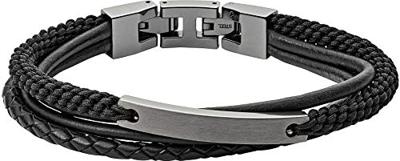 Fossil JF03185793 Armband Vintage Casual staal-leder gunmetal-zwart 18-19,5 cm