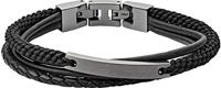 Fossil JF03185793 Armband Vintage Casual staal-leder gunmetal-zwart 18-19,5 cm - thumbnail