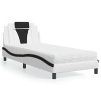 Bed met matras kunstleer wit en zwart 90x190 cm - thumbnail