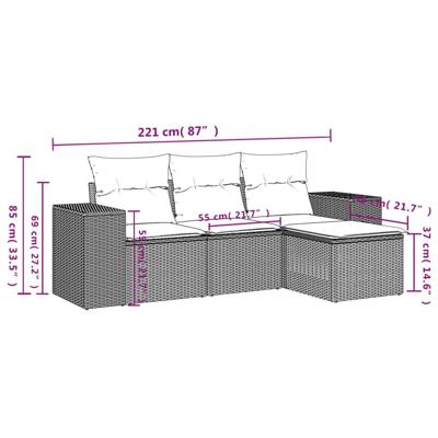 4-delige Loungeset met kussens poly rattan zwart