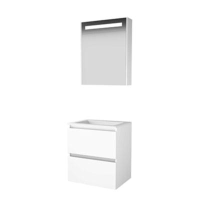 Basic-Line Premium 46 Badkamermeubelset - 60 x 46 cm - Greeploos - 2 Lades - Acryl Wastafel - 1 Kraangat - Spiegelkast met LED Verlichting - Ice White