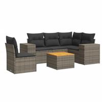 6-delige Loungeset met kussens poly rattan grijs - thumbnail