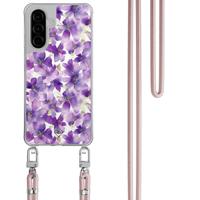 Samsung Galaxy A56 hoesje met rosegoud koord - Floral violet - thumbnail