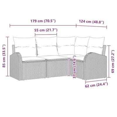 Tuinbankenset met kussen 4 pcs Zwart en Wit poly rattan
