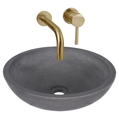 Differnz Ravano fonteinset beton donkergrijs inbouw muurkraan warm/koud mat goud Differnz Ravano fonteinset beton donkergrijs inbouw muurkraan warm/koud mat goud