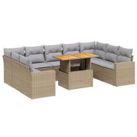 10-delige Loungeset met kussens poly rattan beige - thumbnail