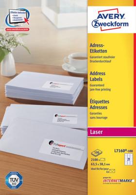Etiket Avery L7160-100 63.5x38.1mm wit 2100 etiketten | 5 stuks Etiket Avery L7160-100 63.5x38.1mm wit 2100 etiketten | 5 stuks