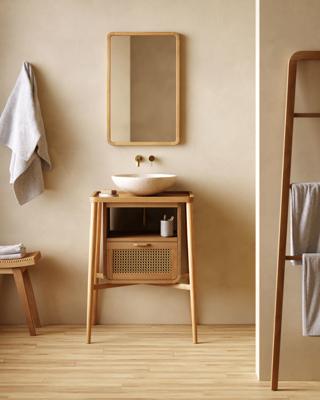 Kave Home Spiegel 'Shamel' Teakhout, 70 x 45cm, kleur Naturel Kave Home Spiegel 'Shamel' Teakhout, 70 x 45cm, kleur Naturel