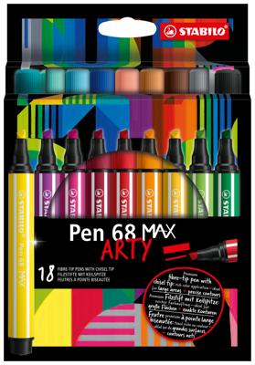 STABILO pen 68 max arty viltstift met dikke beitelpuntetui 18 kleuren