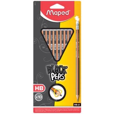 Maped Black'Peps potlood HB, met gum, kartonnen ophangetui met 10 stuks Maped Black'Peps potlood HB, met gum, kartonnen ophangetui met 10 stuks