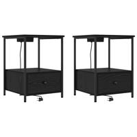 Nachtkastje met Oplaadstation met lade Zwart eiken Bewerkt hout - thumbnail