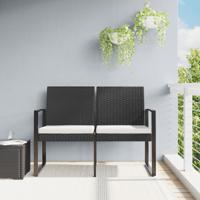 Tuinbank 2-zits met kussens polypropeen rattan zwart - thumbnail