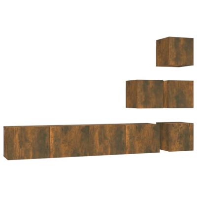 Tv-wandmeubel bewerkt hout gerookt eikenkleurig - thumbnail