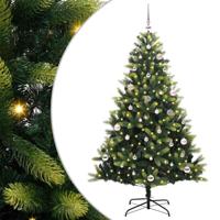 VidaXL Kunstkerstboom met scharnier 150 leds groen 150 cm pvc en pe - thumbnail
