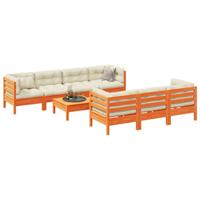 8-delige Loungeset met kussens massief grenenhout wasbruin - thumbnail