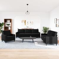 3-delige Loungeset met kussens en bolsters fluweel zwart - thumbnail