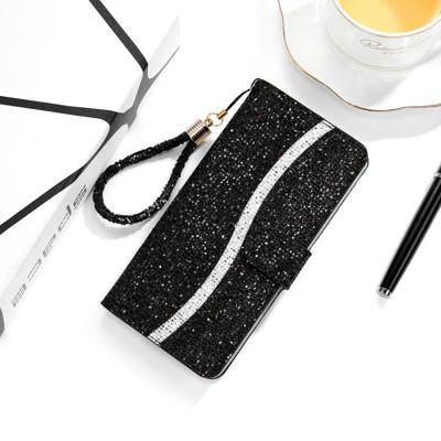 Voor Samsung Galaxy A72 5G / 4G Glitter Poeder Horizontale Flip Lederen Hoesje met Kaart Slots &Amp; Lanyard (Zwart) Voor Samsung Galaxy A72 5G / 4G Glitter Poeder Horizontale Flip Lederen Hoesje met Kaart Slots &Amp; Lanyard (Zwart)