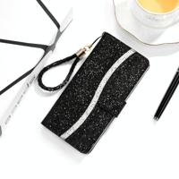 Voor Samsung Galaxy A72 5G / 4G Glitter Poeder Horizontale Flip Lederen Hoesje met Kaart Slots &Amp; Lanyard (Zwart) - thumbnail