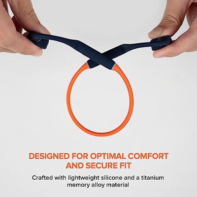 Creative Outlier Free Pro+ Draadloze waterdichte bone-conduction-hoofdtelefoon met verstelbare conducties, geïntegreerde 8 GB MP3, tot 10 uur batterijduur, geïntegreerde microfoon, blauw en oranje
