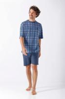 Blauw geruite heren shortama Hajo - thumbnail