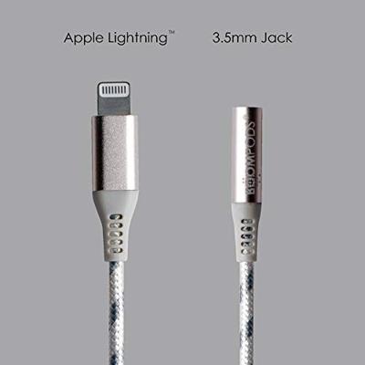 Boompods Audioline Lightning naar 3,5 mm hoofdtelefoonaansluiting adapter - MFI-gecertificeerde iPhone Lightning-kabel naar Aux-adapter, duurzame 10,8 cm gevlochten kabel, connector voor bedrade