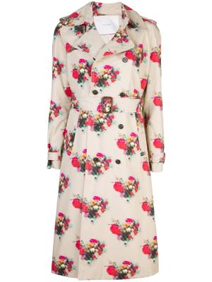 Adam Lippes floral print trench coat - Brown