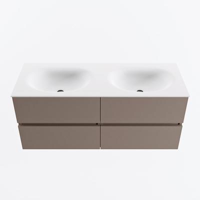 MONDIAZ VICA 120cm badmeubel onderkast Smoke 4 lades. Wastafel MOON dubbel 2 kraangaten, kleur Talc.