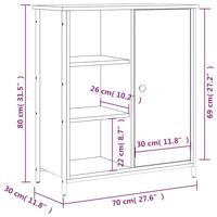 Dressoir 70x30x80 cm bewerkt hout bruin eikenkleur - thumbnail