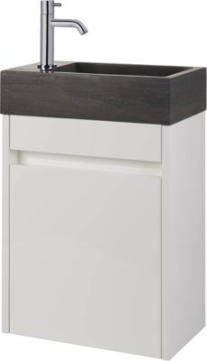 Saqu Florence voorgemonteerd fonteinmeubel in Glanzend wit met natuurstenen fontein links