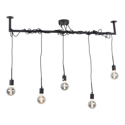 Urban Interiors Hanglamp 'Bar' 5-lamps, kleur Zwart Urban Interiors Hanglamp 'Bar' 5-lamps, kleur Zwart
