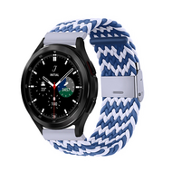 Braided nylon bandje - Blauw / wit - Samsung Galaxy Watch 4 Classic - 42mm / 46mm - thumbnail