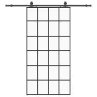 Schuifdeur met beslagset 102x205 cm ESG glas zwart - thumbnail