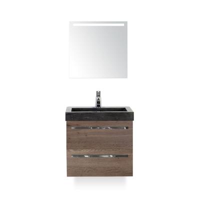 Seville Badmeubelset 60 cm - Tabacco - Wastafel Hardsteen Wit Lucca - met Sence Spiegel