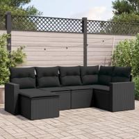 6-delige Loungeset met kussens poly rattan zwart - thumbnail