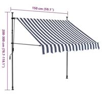 Luifel handmatig uitschuifbaar met LED 150 cm blauw en wit - thumbnail