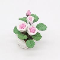 1:12 Mini huis Toy Pocket ornamenten simulatie ingegoten plant Rose (roze en wit) - thumbnail