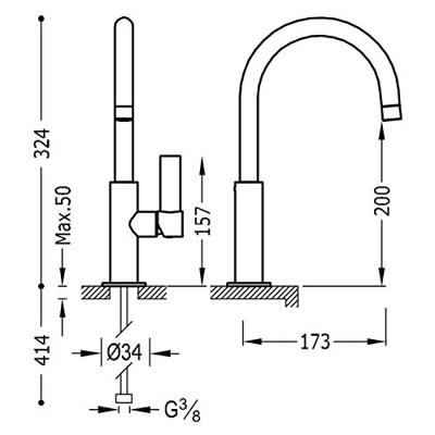 Wastafelmengkraan Tres Project 1-Hendel Uitloop Gebogen 20 cm Rond Mat Wit Tres