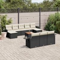 11-delige Loungeset met kussens poly rattan zwart - thumbnail