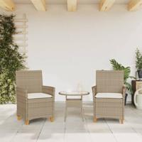 Tuinstoelen 2 st met kussens poly rattan en massief hout beige - thumbnail