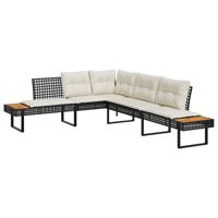 2-delige Loungeset met kussens poly rattan en acaciahout zwart - thumbnail