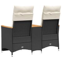 Tuinbank 2-zits verstelbaar met tafel poly rattan zwart - thumbnail
